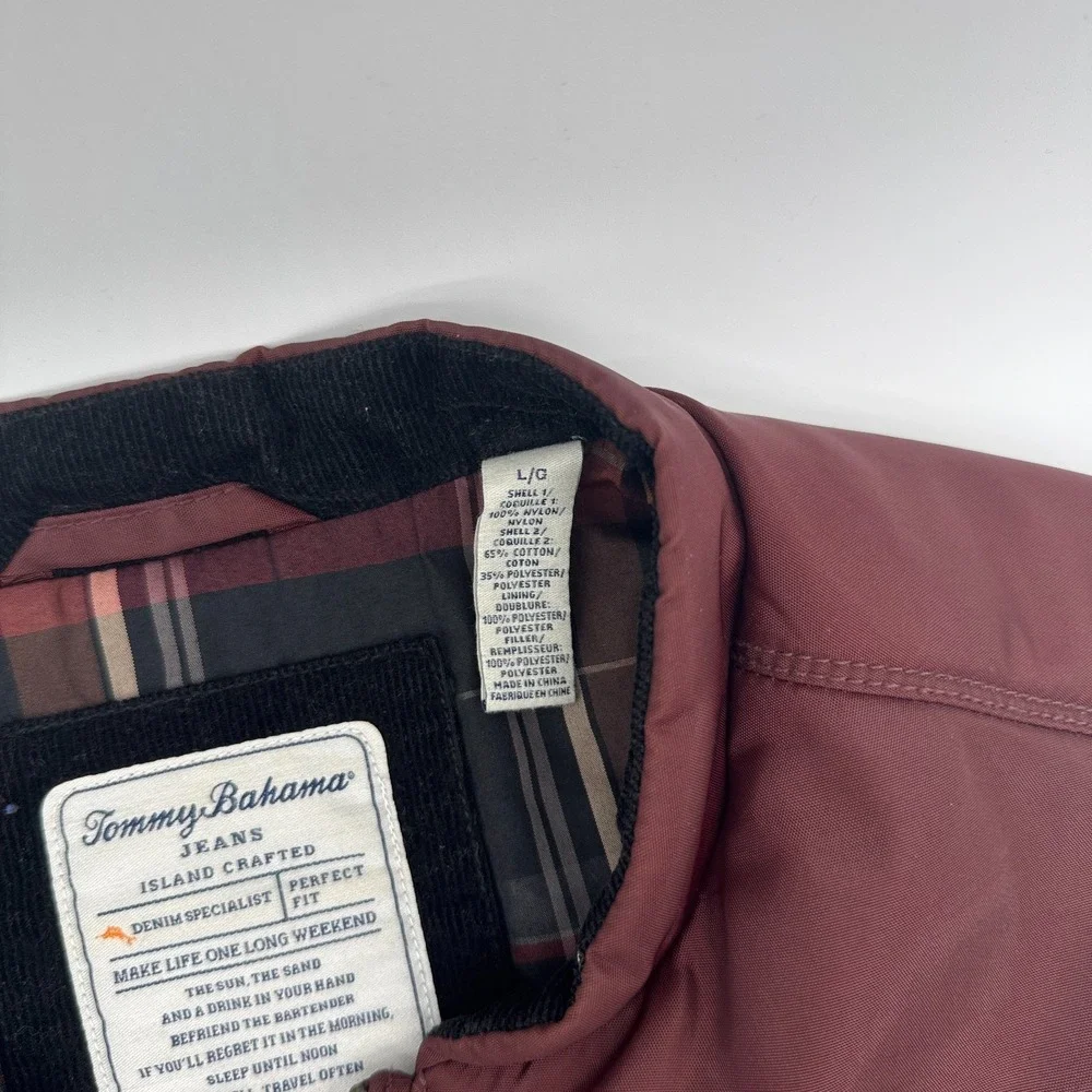 Tommy Bahama men's zip vest in charcoal gray and maroon